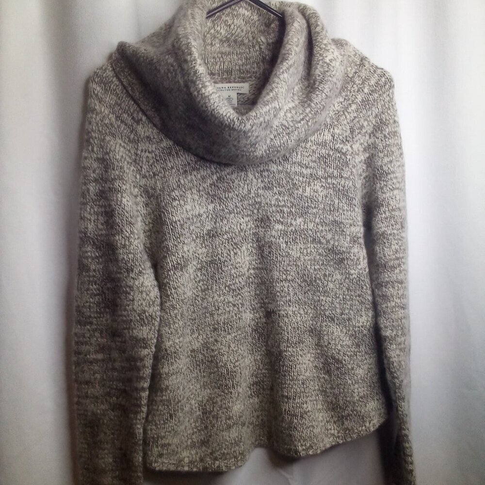 Banana Republic Sweater M Women Long Sleeve Mock Neck Pockets Wool Gray Tan